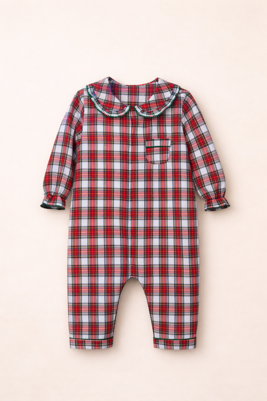 Combinaison pyjama bébé fille à carreaux – Élégance & confort
