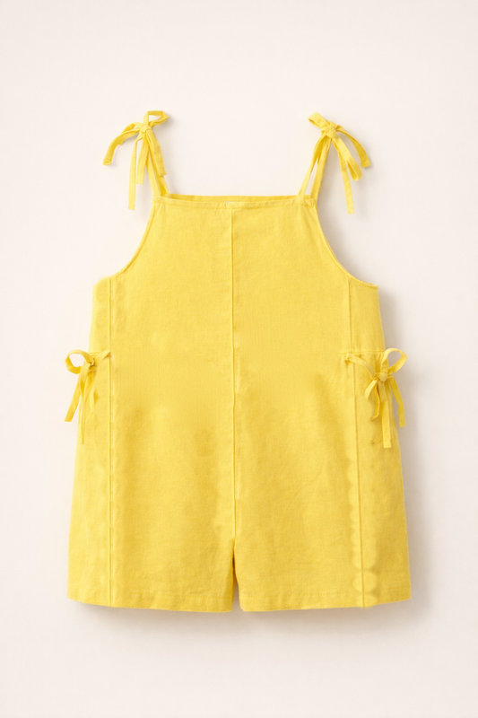 Combishort bébé jaune à nouettes – Fraîcheur & douceur estivale