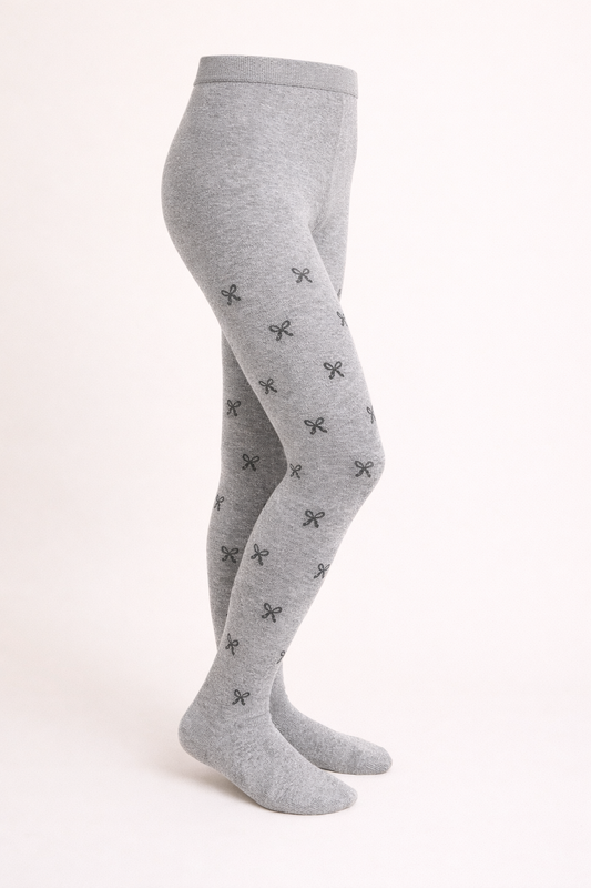 Collant Enfant En Coton Organic Motif Nœuds – Gris Clair