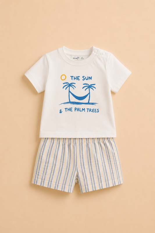 Ensemble Bébé Garçon « The Sun & The Palm Trees » – T-shirt & Short Rayé