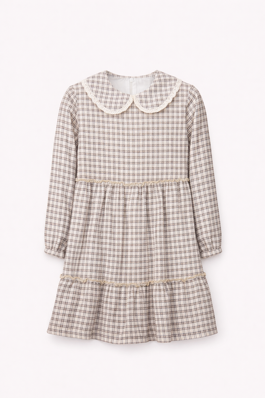Robe à carreaux avec col dentelle – Fille