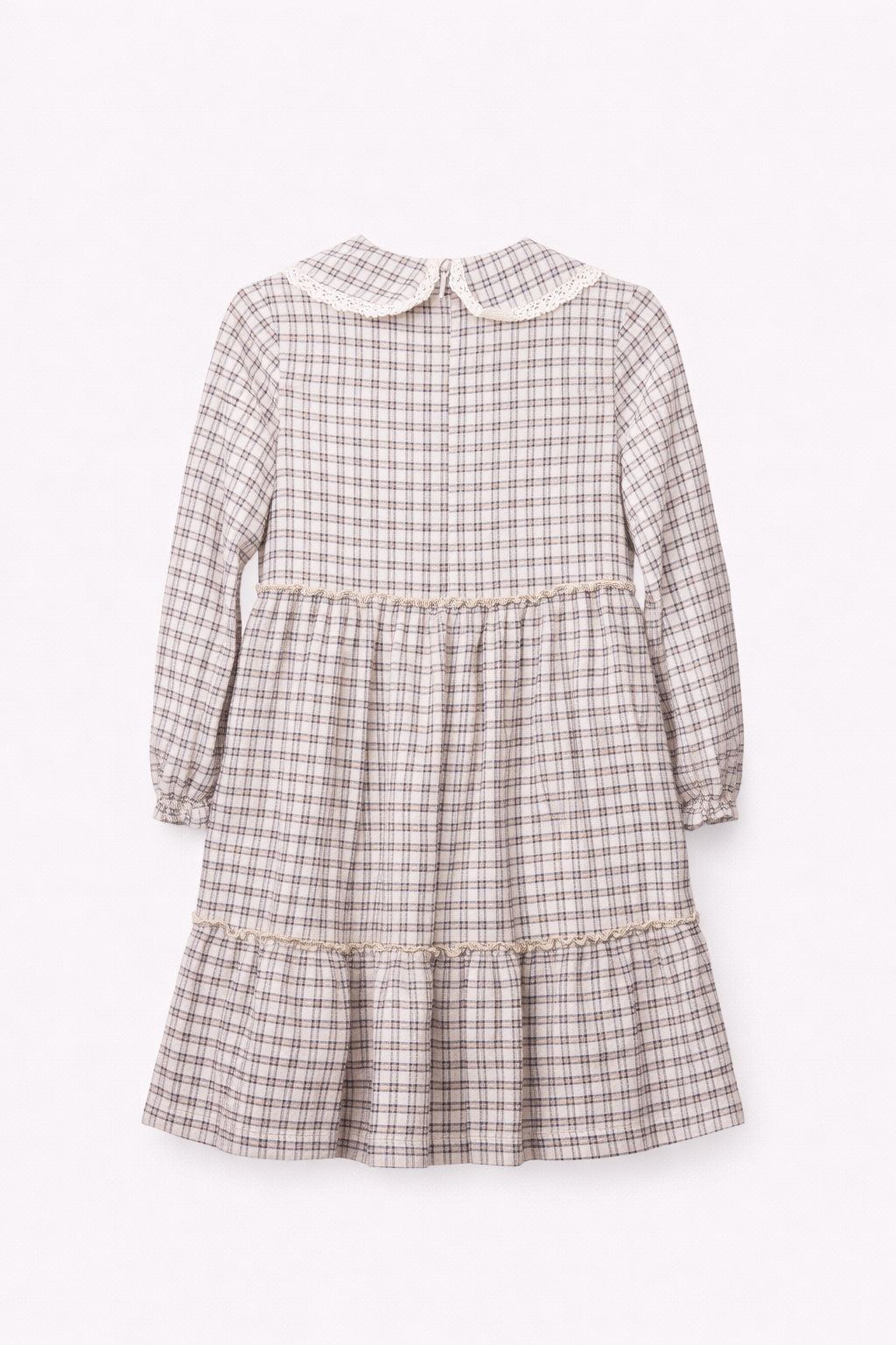 Robe à carreaux avec col dentelle – Fille
