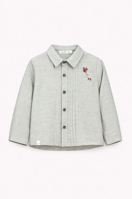 Chemise bébé garçon – Motif vichy vert avec broderie