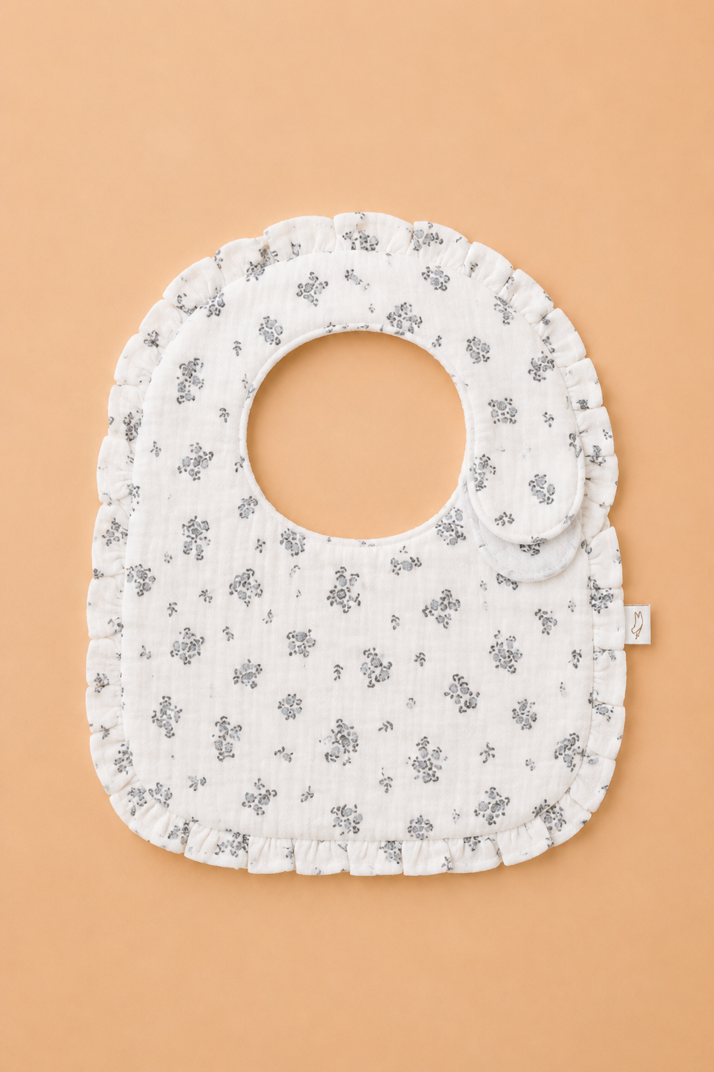 Bavoir Bébé Imperméable en Gaze de Coton – Motif Fleuri Gris