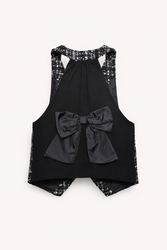 Gilet Fille Tweed Noir & Blanc – Élégance Intemporelle