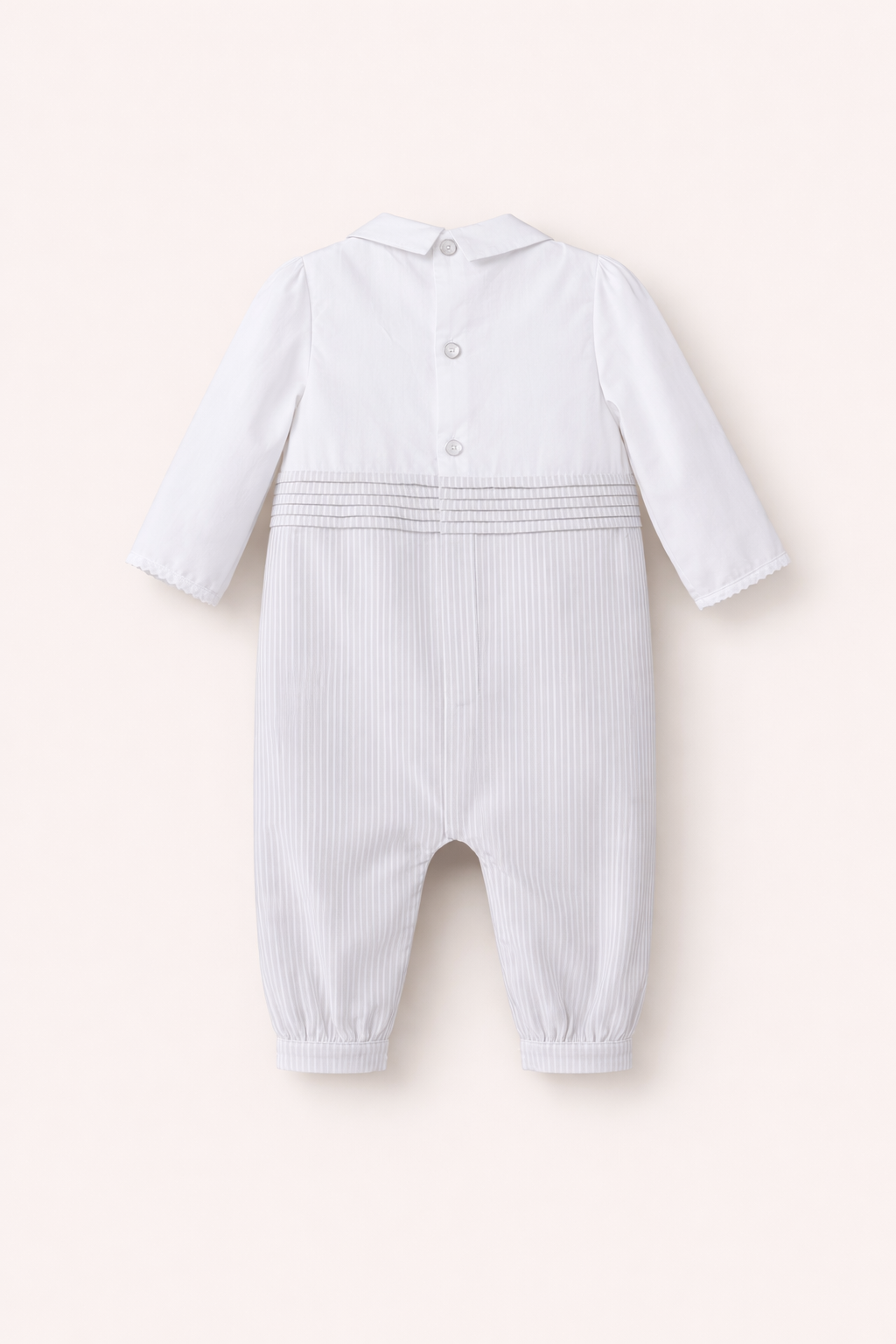 Barboteuse Classique Blanc & Rayures – Bébé Garçon