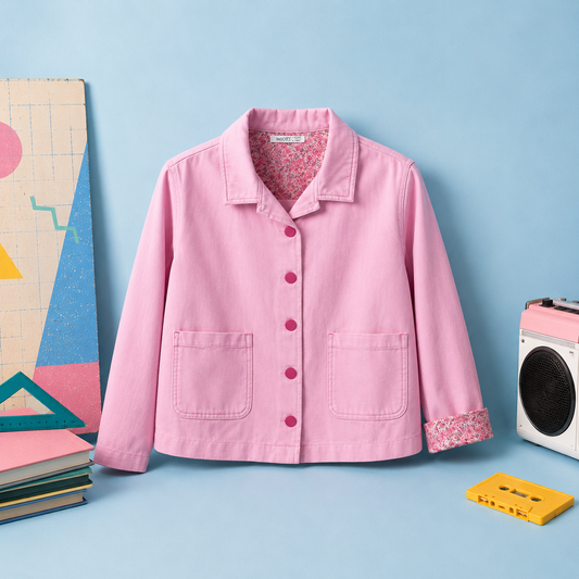 Ensemble Fille 3 Pièces Rose Bonbon – Veste Workwear, T-Shirt Fleur Graphic & Pantalon Wide Leg