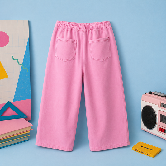 Pantalon Large en Jean Rose Bonbon – Style Rétro & Confort