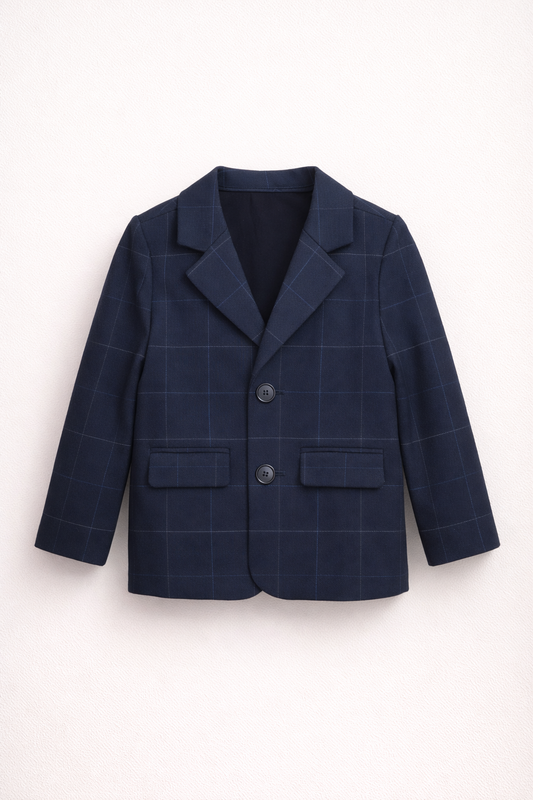 Ensemble Garçon Chic – Veste & Pantalon Bleu Marine à Carreaux