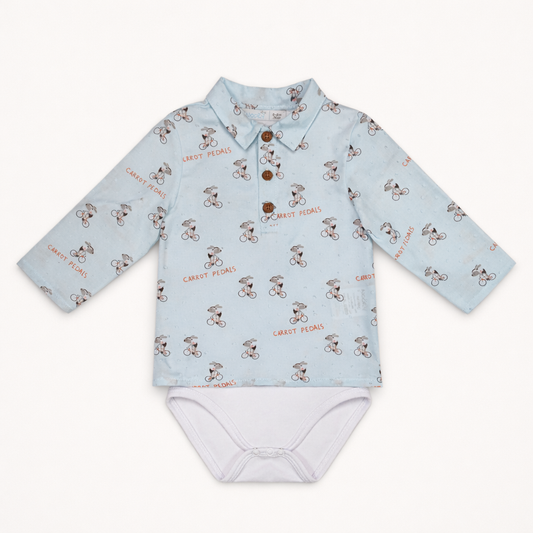 Body chemise bébé bleu imprimé – Style chic & pratique