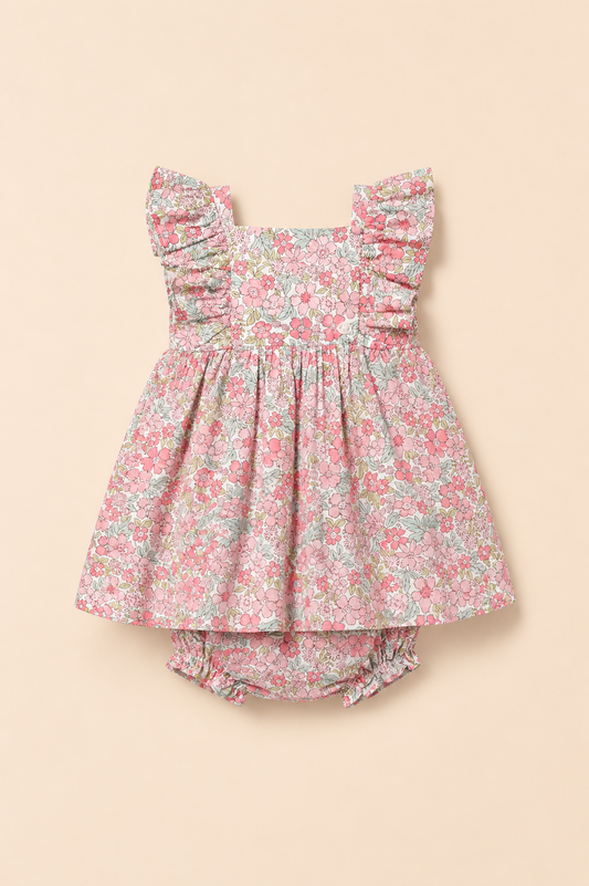 Ensemble Bébé Fille 2 Pièces – Robe Fleurie & Bloomer Assorti
