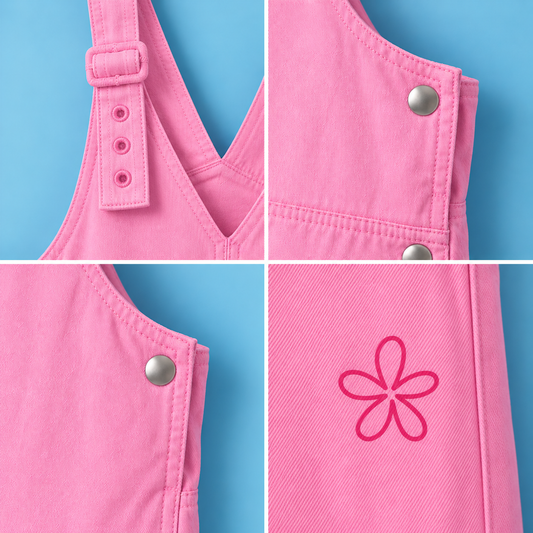 Salopette Rose Bonbon à Sérigraphie Fleur – Style Rétro & Confort