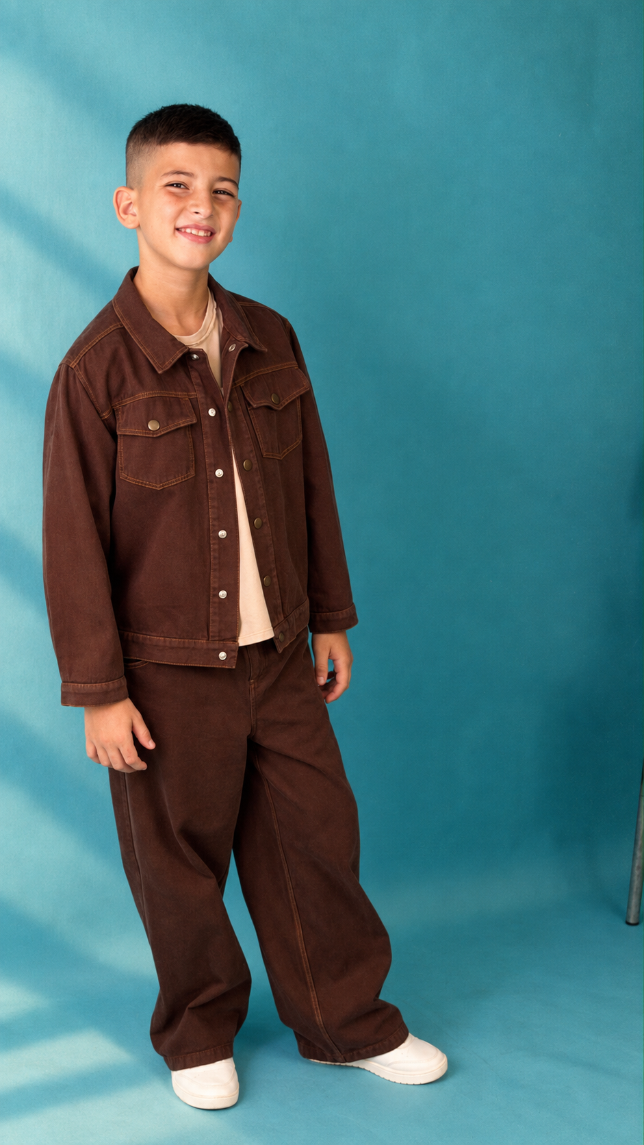 Veste Workwear Marron Chocolat – Surpiqûres Camel & Doublure Tartan