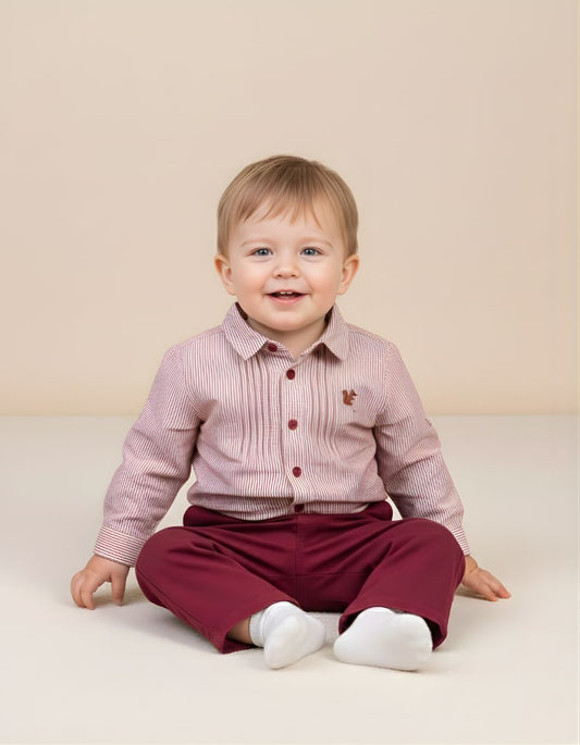 Chemise bébé garçon – Motif vichy bordeaux avec broderie