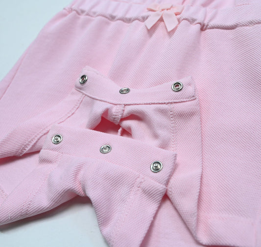 Combinaison courte en piqué rose 100% coton à taille élastique