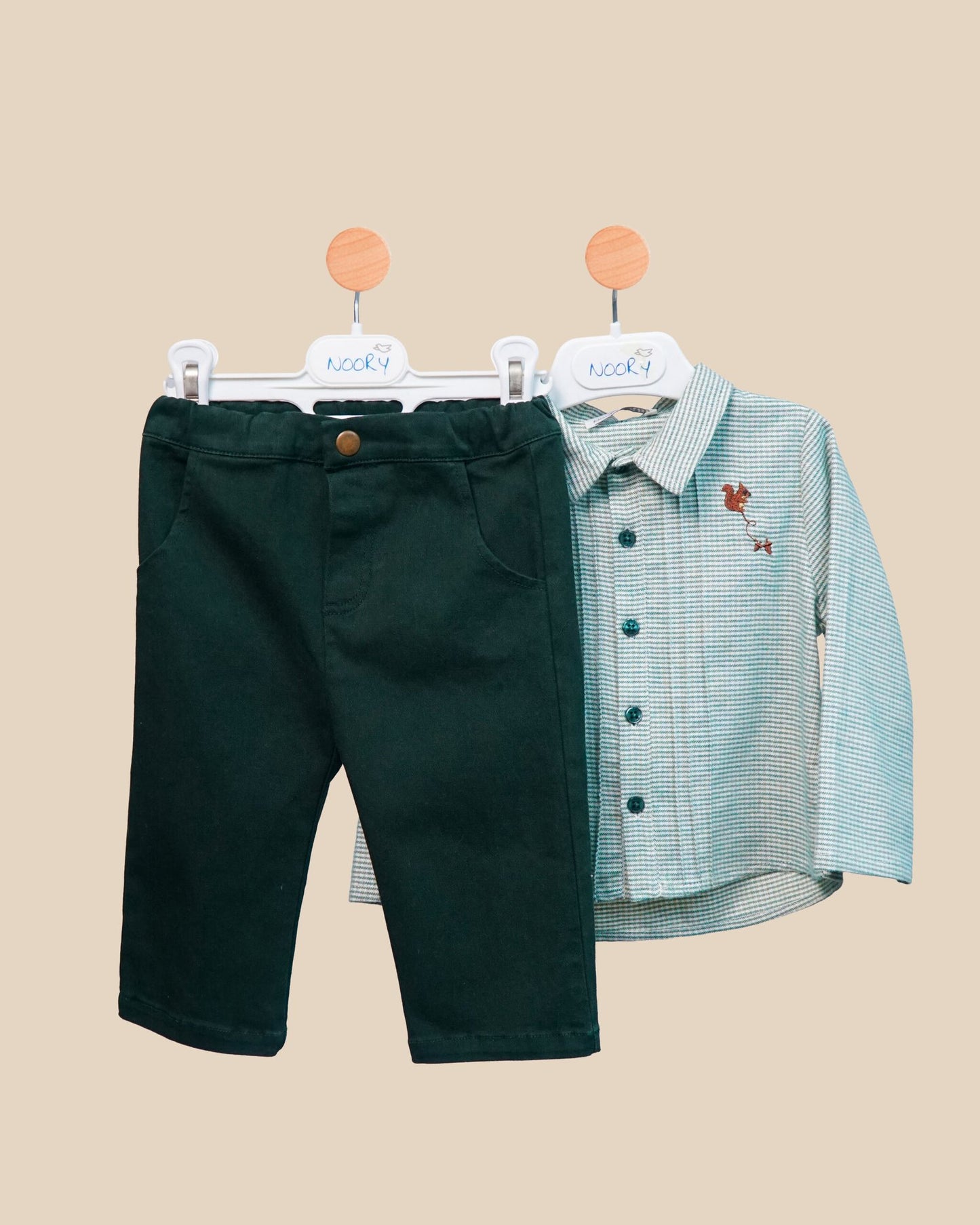 Chemise bébé garçon – Motif vichy vert avec broderie