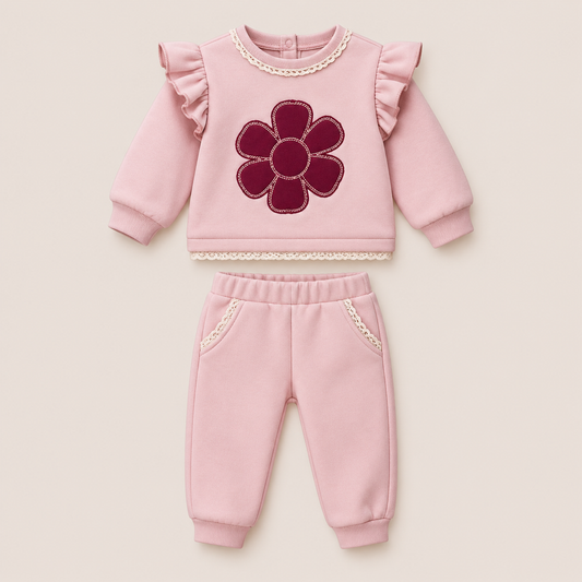 Ensemble Jogging Bébé Fille Rose Fleur