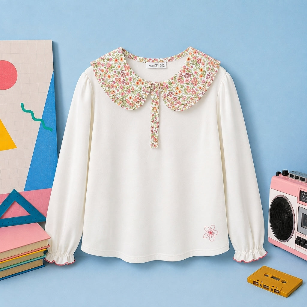 Ensemble Fille Salopette Rose Bonbon & Blouse à Col Claudine Fleuri