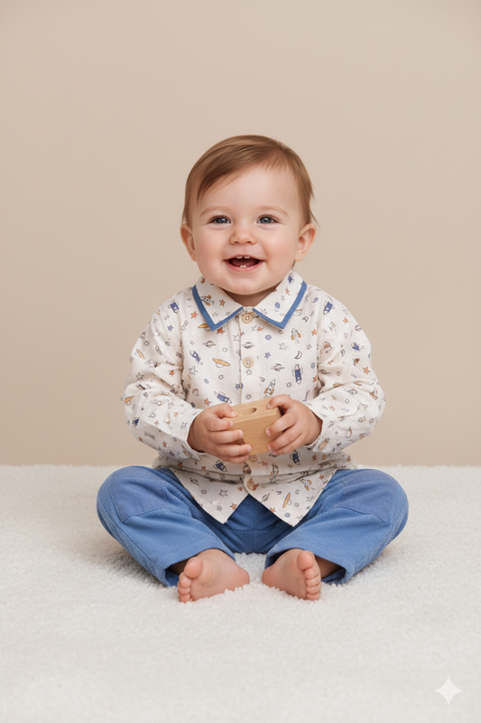 Chemise bébé garçon imprimée espace – Douceur & style ludique
