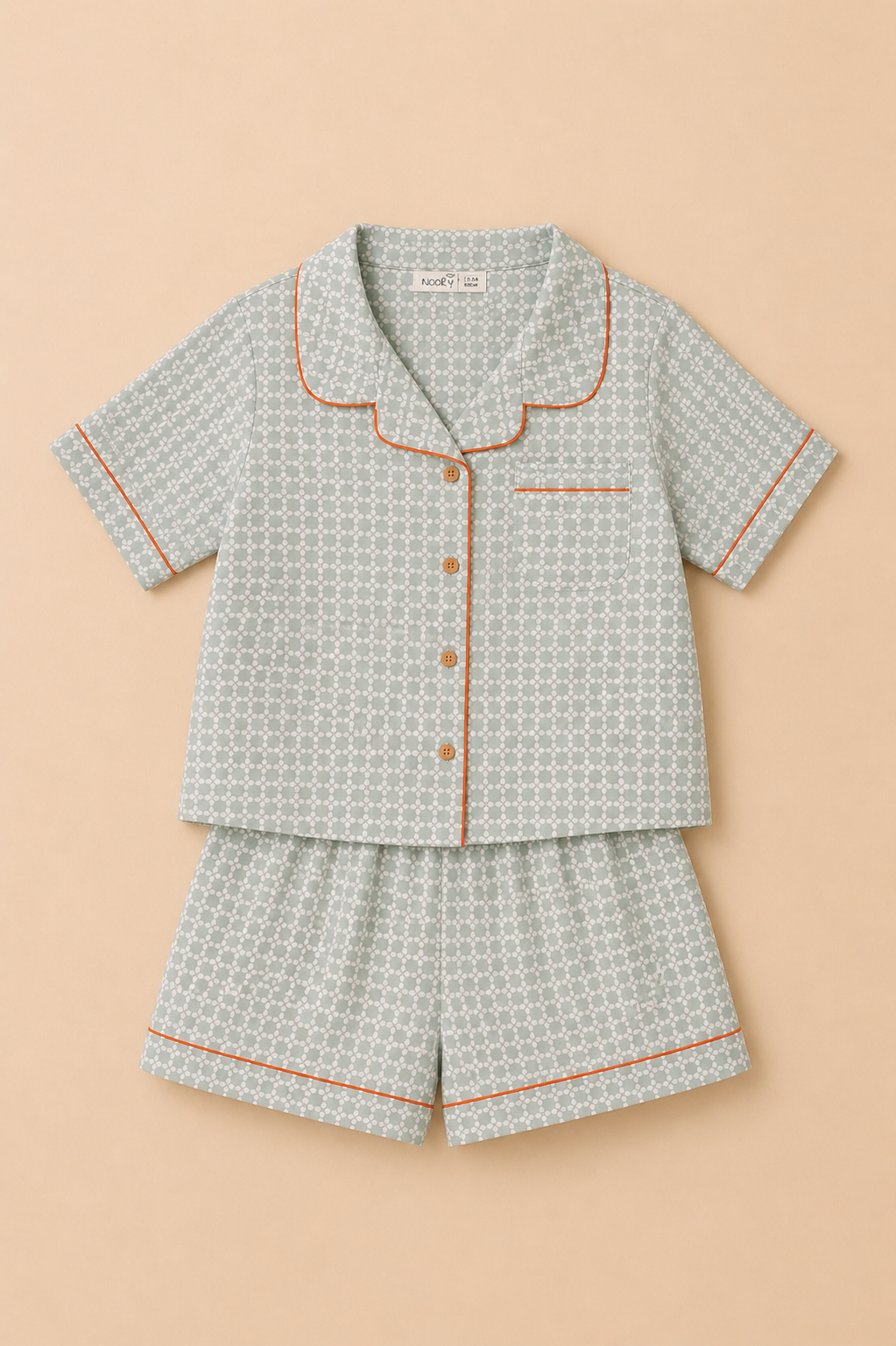 Pyjama Enfant 2 Pièces – Chemise & Short Vert d’Eau