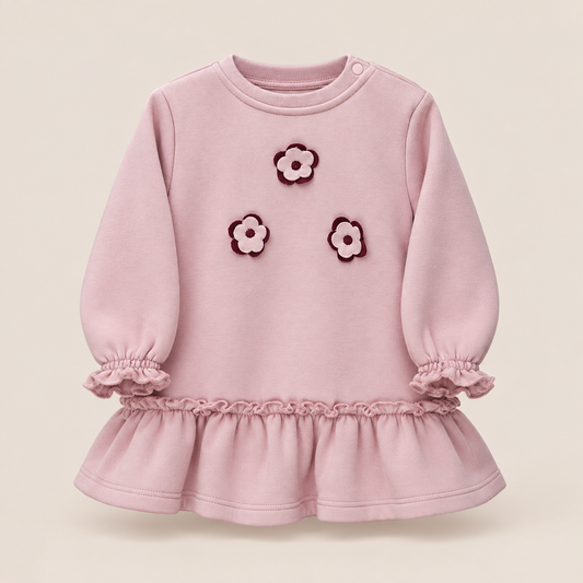 Robe bébé fille en molleton – Détails fleurs brodées