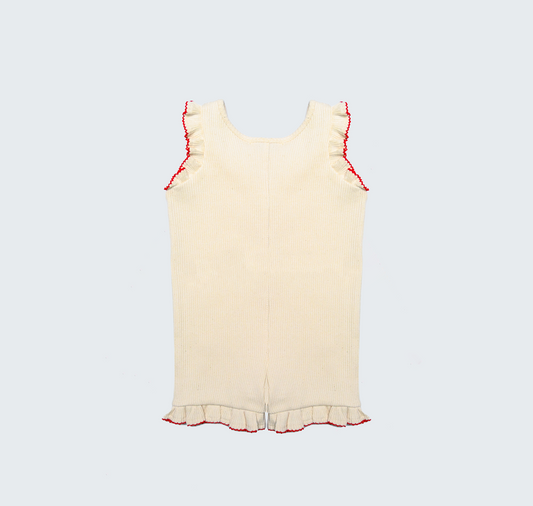 Barboteuse à bretelles avec col rond