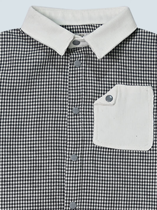 Chemise garçon à petit carreaux gris