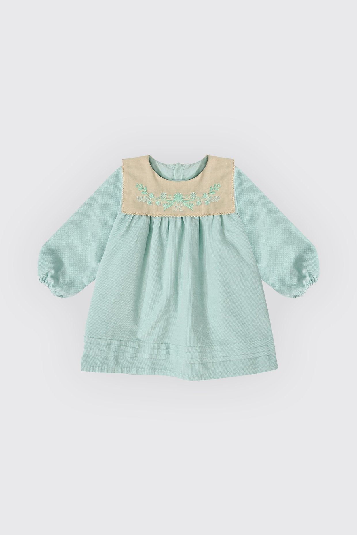 Robe en velours côtelé vert pour bébé fille