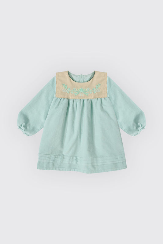 Robe en velours côtelé vert pour bébé fille