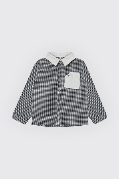 Chemise garçon à petit carreaux gris