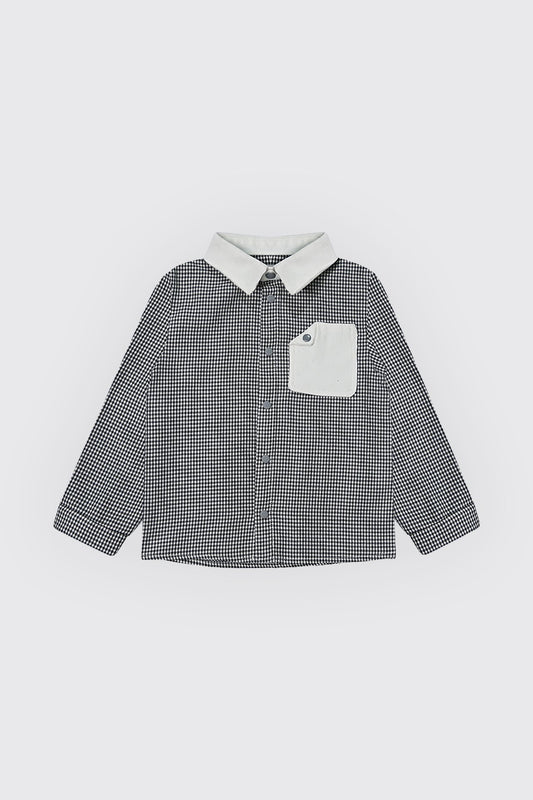 Chemise garçon à petit carreaux gris