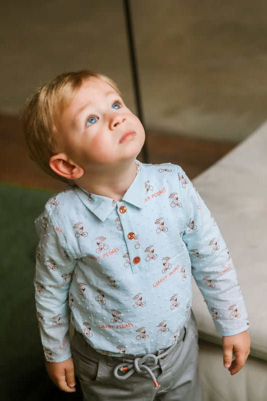 Body chemise bébé bleu imprimé – Style chic & pratique