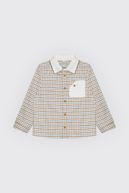 Chemise garçon à carreaux jaune moutarde