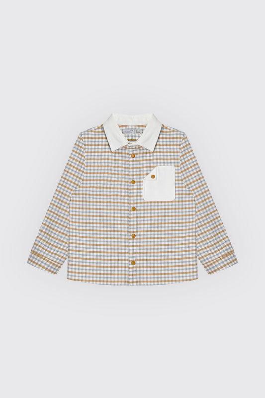 Chemise garçon à carreaux jaune moutarde