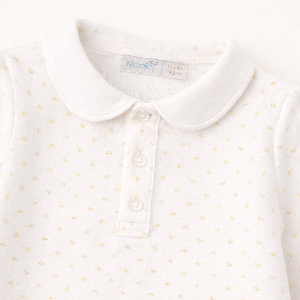 Body chemise bébé écru à pois dorés – Élégance & confort