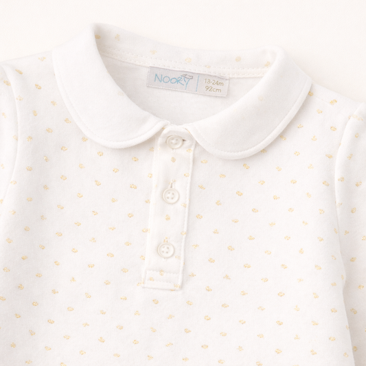 Body chemise bébé écru à pois dorés – Élégance & confort