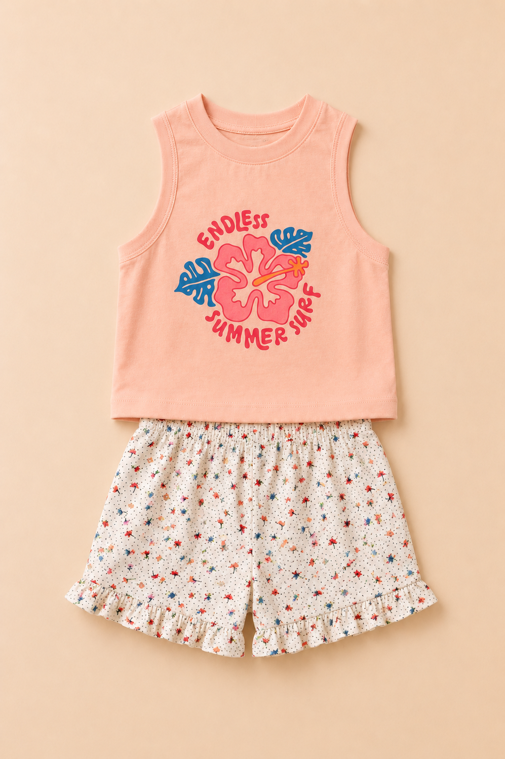 Ensemble Fille 2 Pièces – Débardeur Imprimé & Short Fleuri