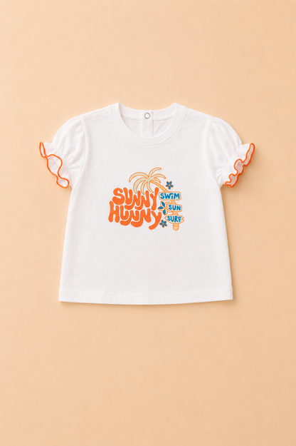 Ensemble Fille 2 Pièces – T-shirt « Sunny Hunny » & Short Fleuri
