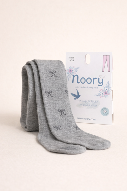 Collant Enfant En Coton Organic Motif Nœuds – Gris Clair