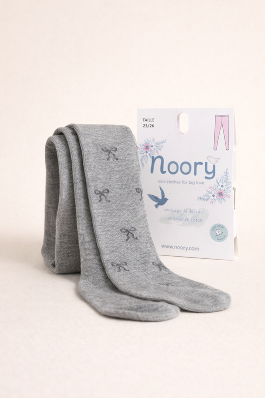Collant Enfant En Coton Organic Motif Nœuds – Gris Clair
