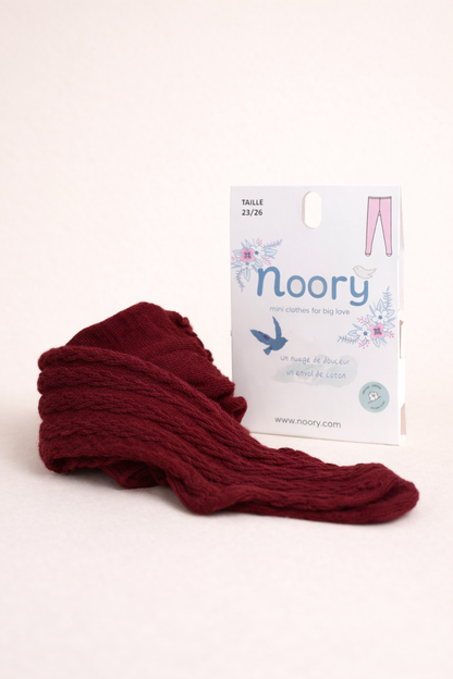 Collant Enfant En Coton Organic Maille Tressée – Bordeaux Élégant