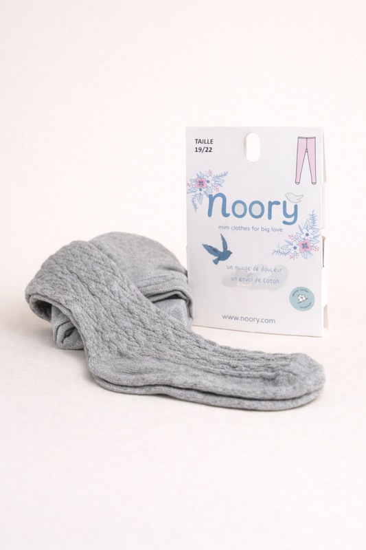 Collant Enfant En Coton Organic Maille Tressée – Gris Clair