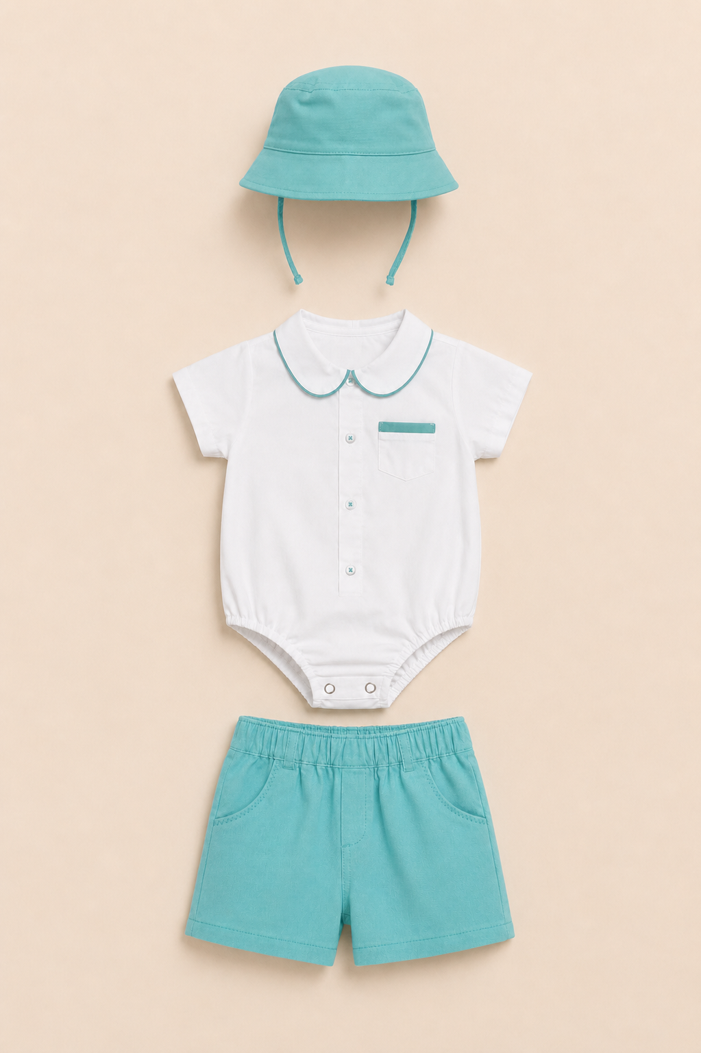 Ensemble Bébé Garçon 3 Pièces – Chemise, Short & Chapeau Assortis