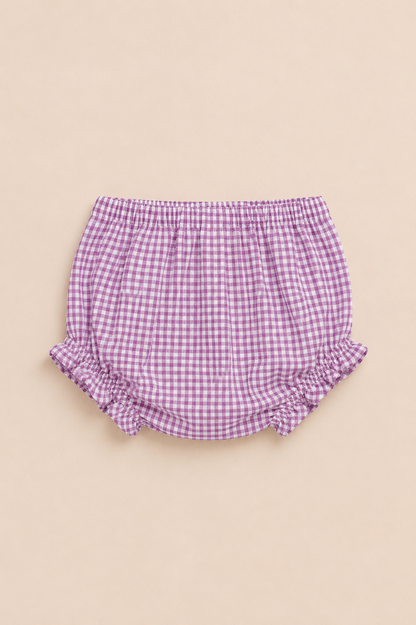 Ensemble Bébé Fille 2 Pièces – Robe Vichy Lavande & Bloomer Assorti