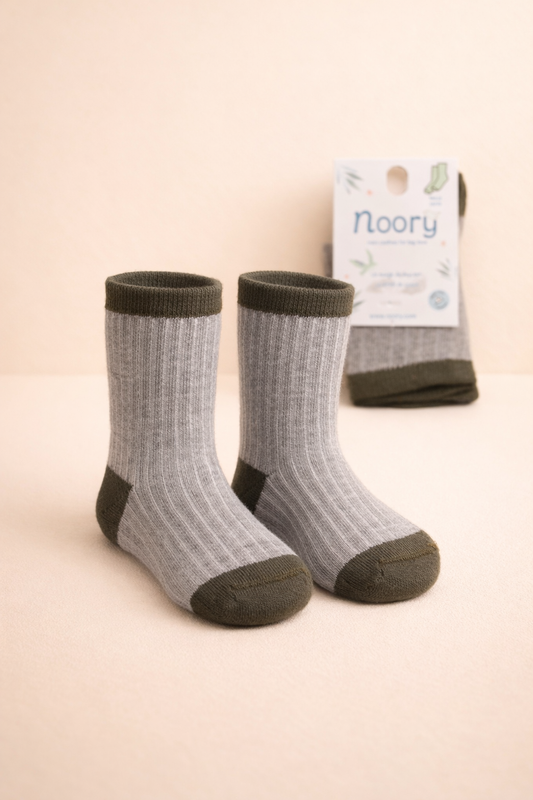 Chaussettes Enfant En Coton Organic Confort Quotidien – Gris & Vert Olive