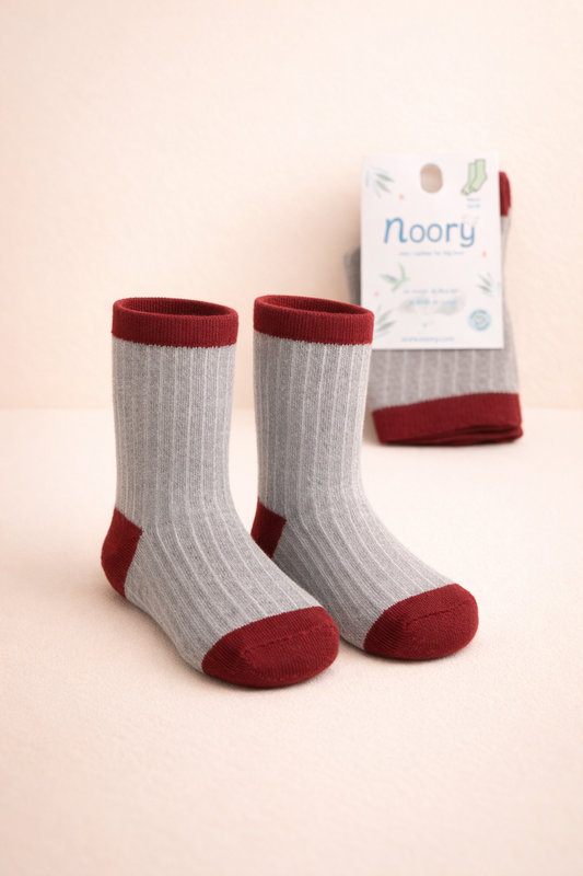 Chaussettes Enfant En Coton Organic Confort Essentiel – Gris & Bordeaux