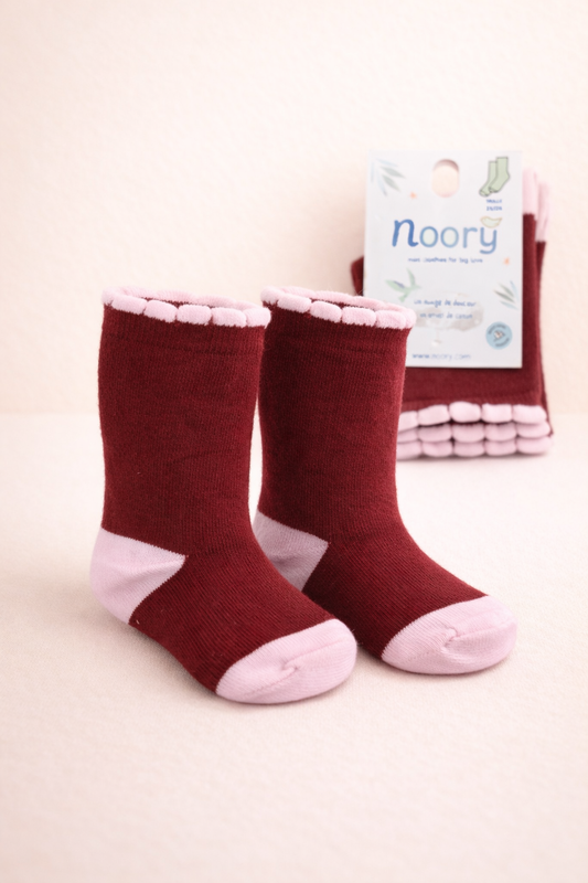 Chaussettes Enfant En Coton Organic Douceur Premium – Bordeaux & Rose