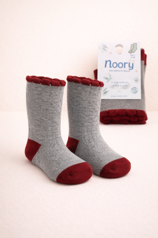 Chaussettes Enfant  En Coton Organic Style Doux – Gris & Bordeaux