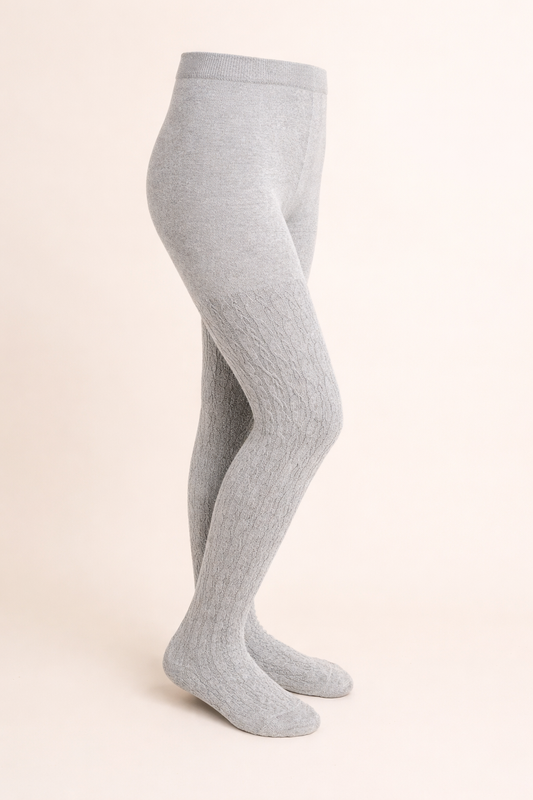 Collant Enfant En Coton Organic Maille Tressée – Gris Clair