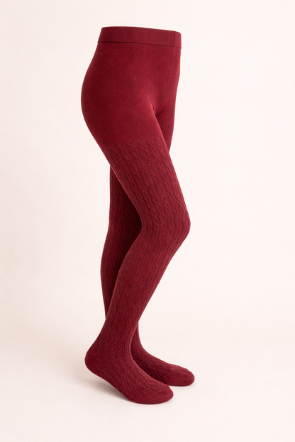 Collant Enfant En Coton Organic Maille Tressée – Bordeaux Élégant